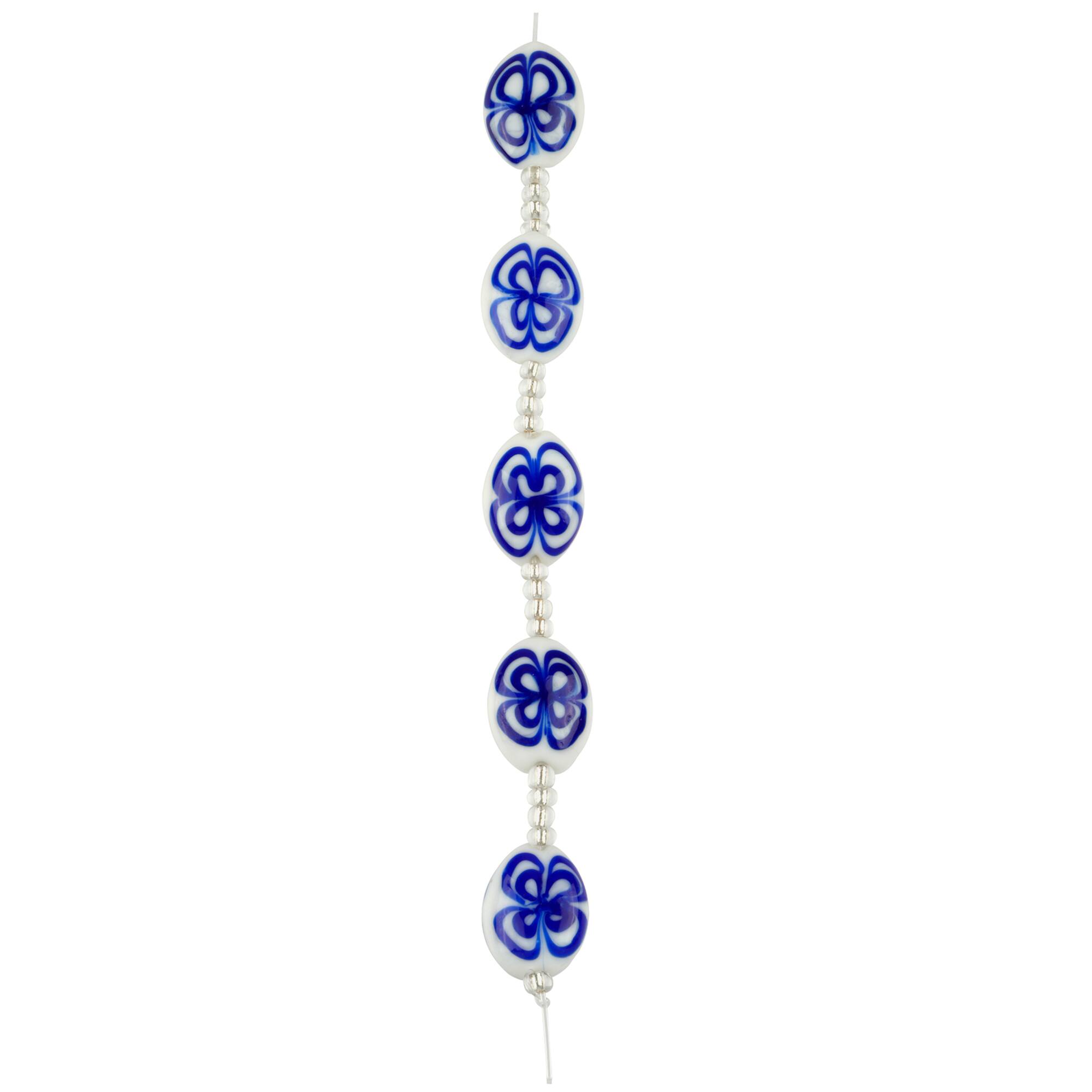 Blue Lampwork Glass Puffed Oval Beads by Bead Landing™
